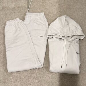 ALO Yoga White Sweatpants and Hoodie Set